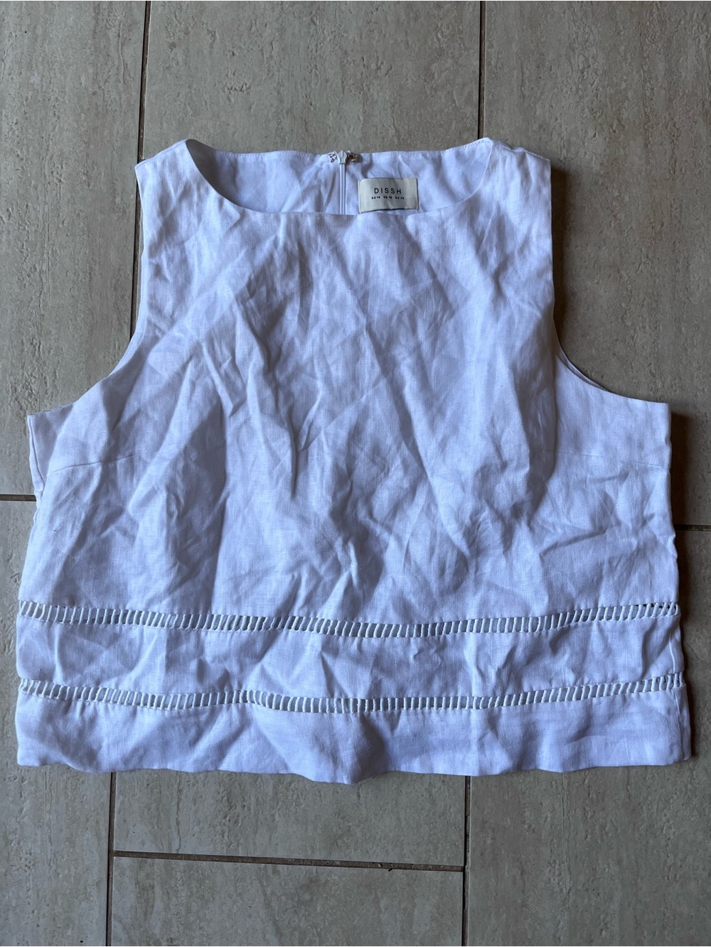 DISSH White 100% Linen Tank Top Textured Woven Eyelet M/US 10